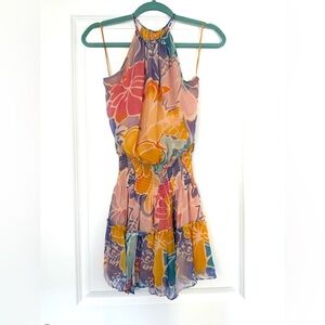 Ramy Brook Printed Kourtney High Neck Floral Mini Dress Pale Lavender